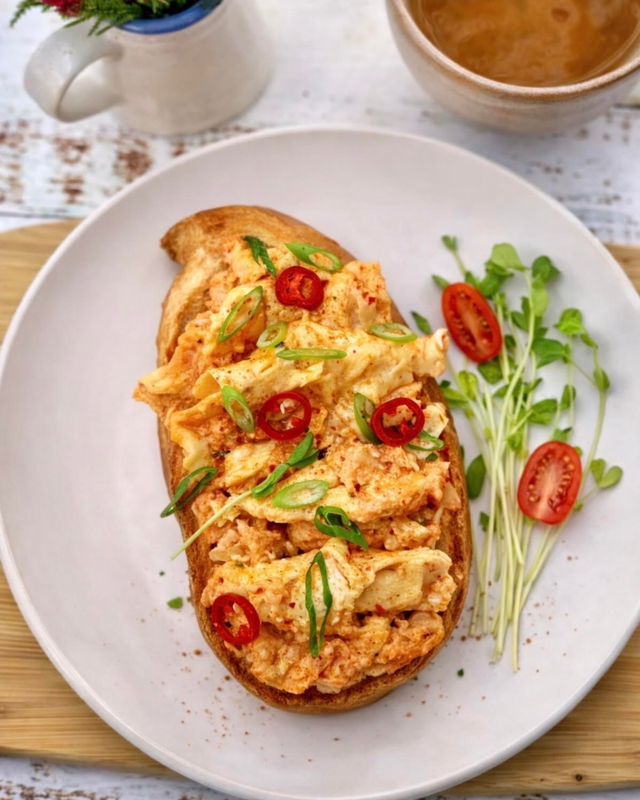 Kimchi Scrambled Eggs on Toast